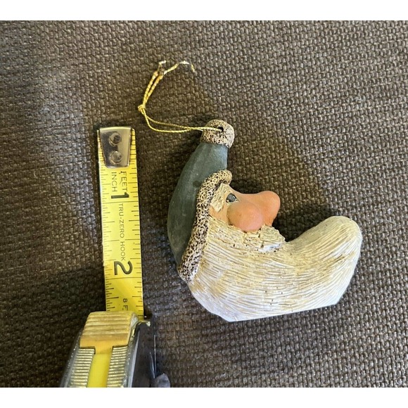 HTF Vintage Gail Laura SANTA Claus Face Ornament Green Hat Moon Shape - Picture 3 of 4